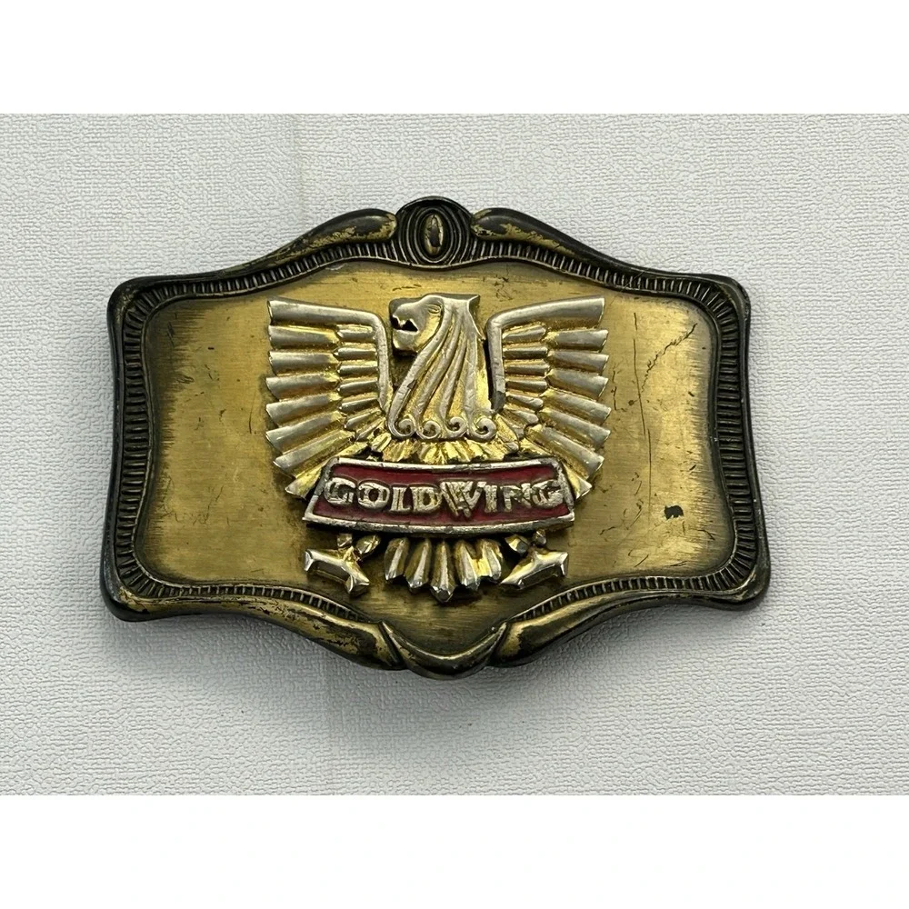 Vintage 1978 AHM Goldwing Eagle Belt Buckle Brass Tone Motorcycle Biker USA